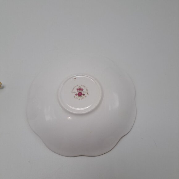 Rosina Bone China Saucer Gold Trim Yellow & Purple Pansies Floral England Vintag - Picture 6 of 6